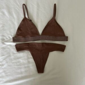 GEF Lingerie Set Women’s M | Brown Bralette + 2 Thongs | NWOT